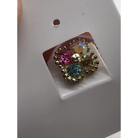 Fashion Jewelry Womens Pink Double Stud Earrings With Crystal Gem Accents - Picture 4 of 5